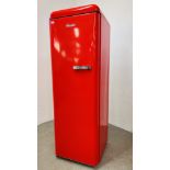 A SWAN RETRO STYLE RED FINISH UPRIGHT FREEZER - SOLD AS SEEN.