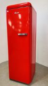 A SWAN RETRO STYLE RED FINISH UPRIGHT FREEZER - SOLD AS SEEN.