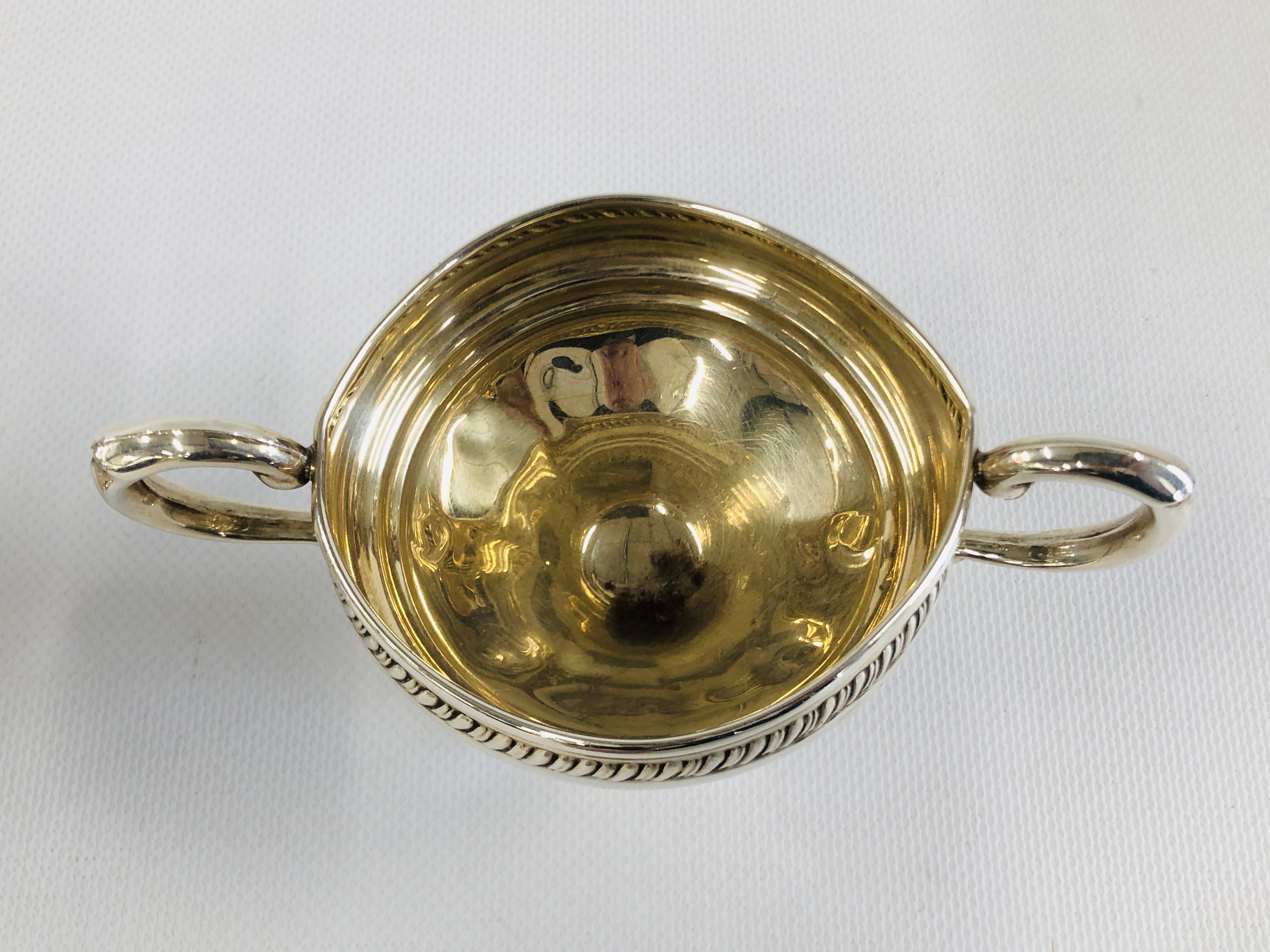 A DECORATIVE CREAM JUG AND MATCHING TWO HANDLED SUGAR BOWL MARKED "CROWN" STERLING. - Image 5 of 13