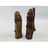 TWO C19TH CHINESE HARDWOOD CARVINGS OF ELDERS, 30CM AND 27CM HIGH.