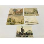 5 UNFRAMED WATERCOLOURS OF IN AND AROUND LOWESTOFT, SCENES FROM THE 1950'S BEARING SIGNATURE J.