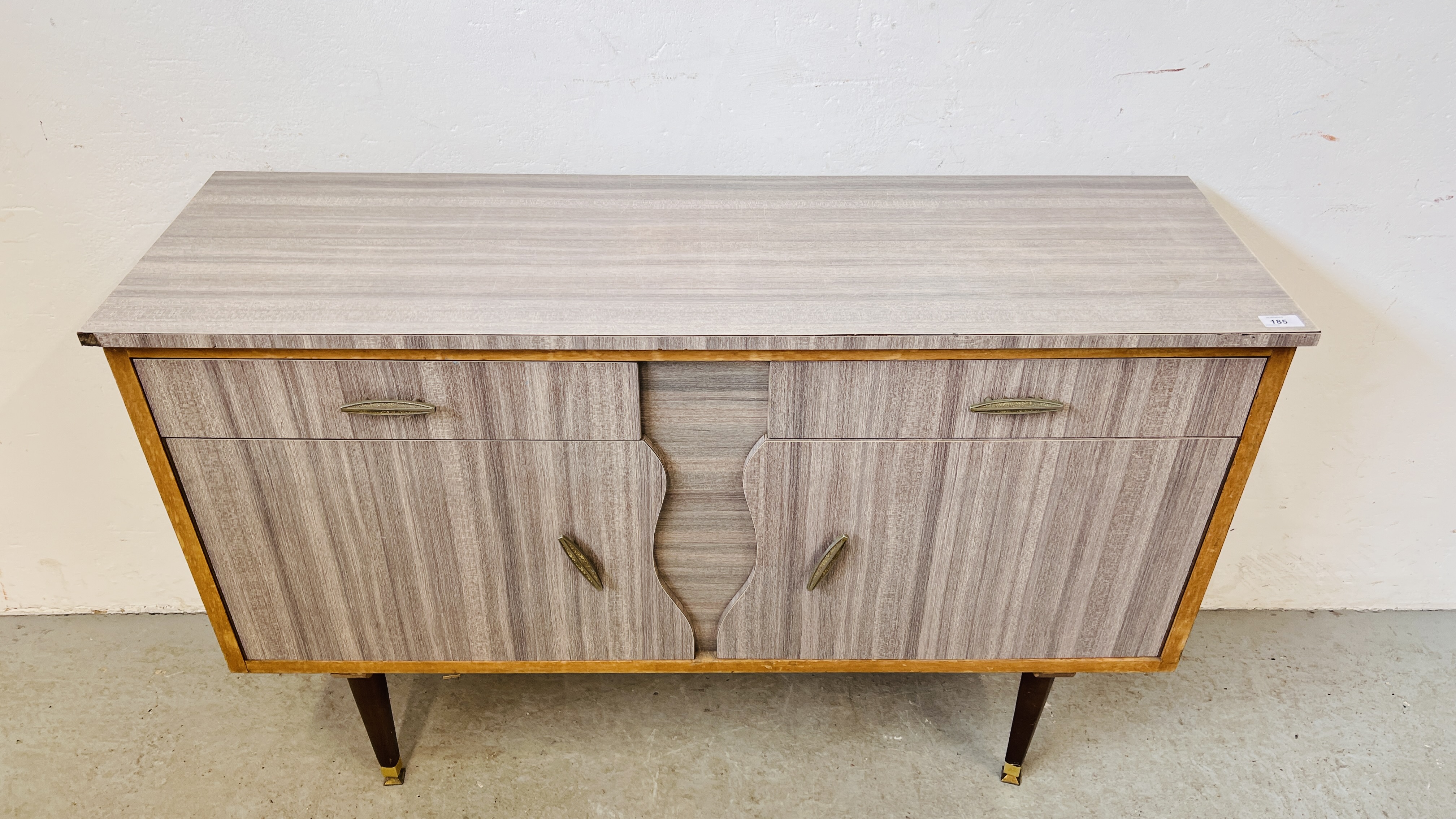 A 1960'S 2 DOOR, 2 DRAWER SIDEBOARD - GREY FINISH W 121CM. X D 37CM. X H 81CM. - Image 2 of 8