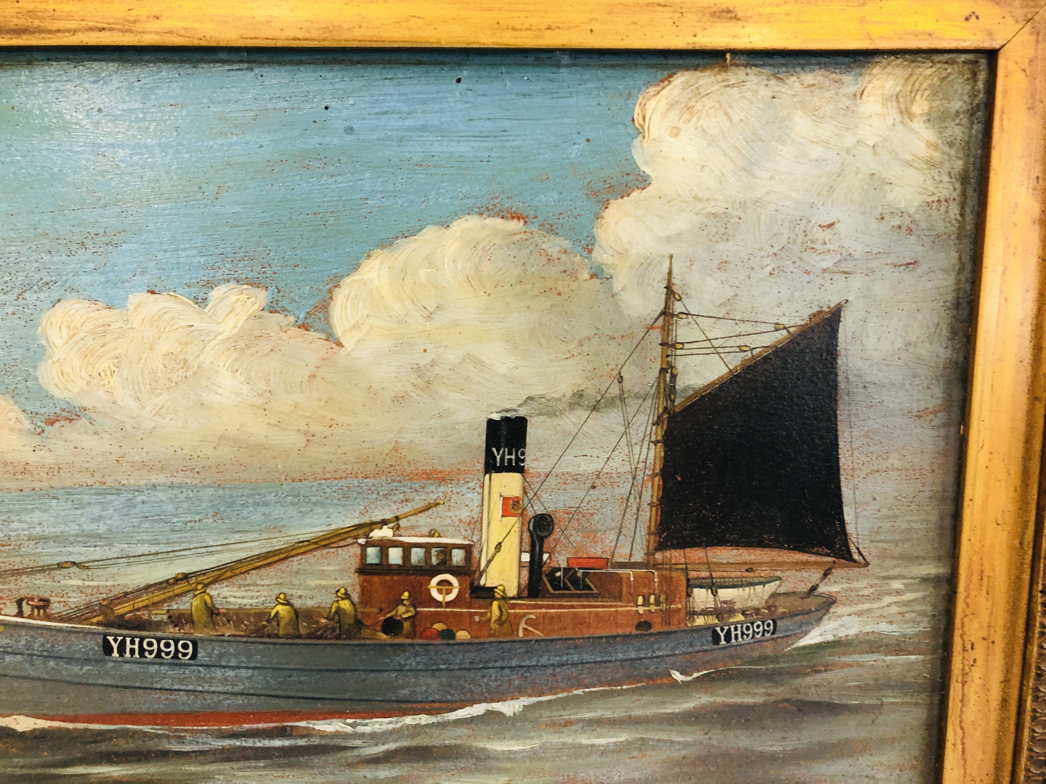 OIL ON BOARD YARMOUTH FISHING TRAWLER "PROVIDER" RETURNING TO HARBOUR BEARING SIGNATURE MOWLE & - Image 6 of 9