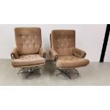 A PAIR OF 1970'S TERENCE CONRAN STYLE SWIVEL CHAIRS.