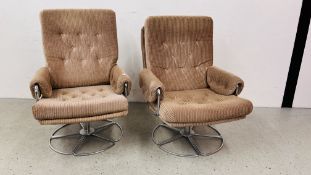 A PAIR OF 1970'S TERENCE CONRAN STYLE SWIVEL CHAIRS.