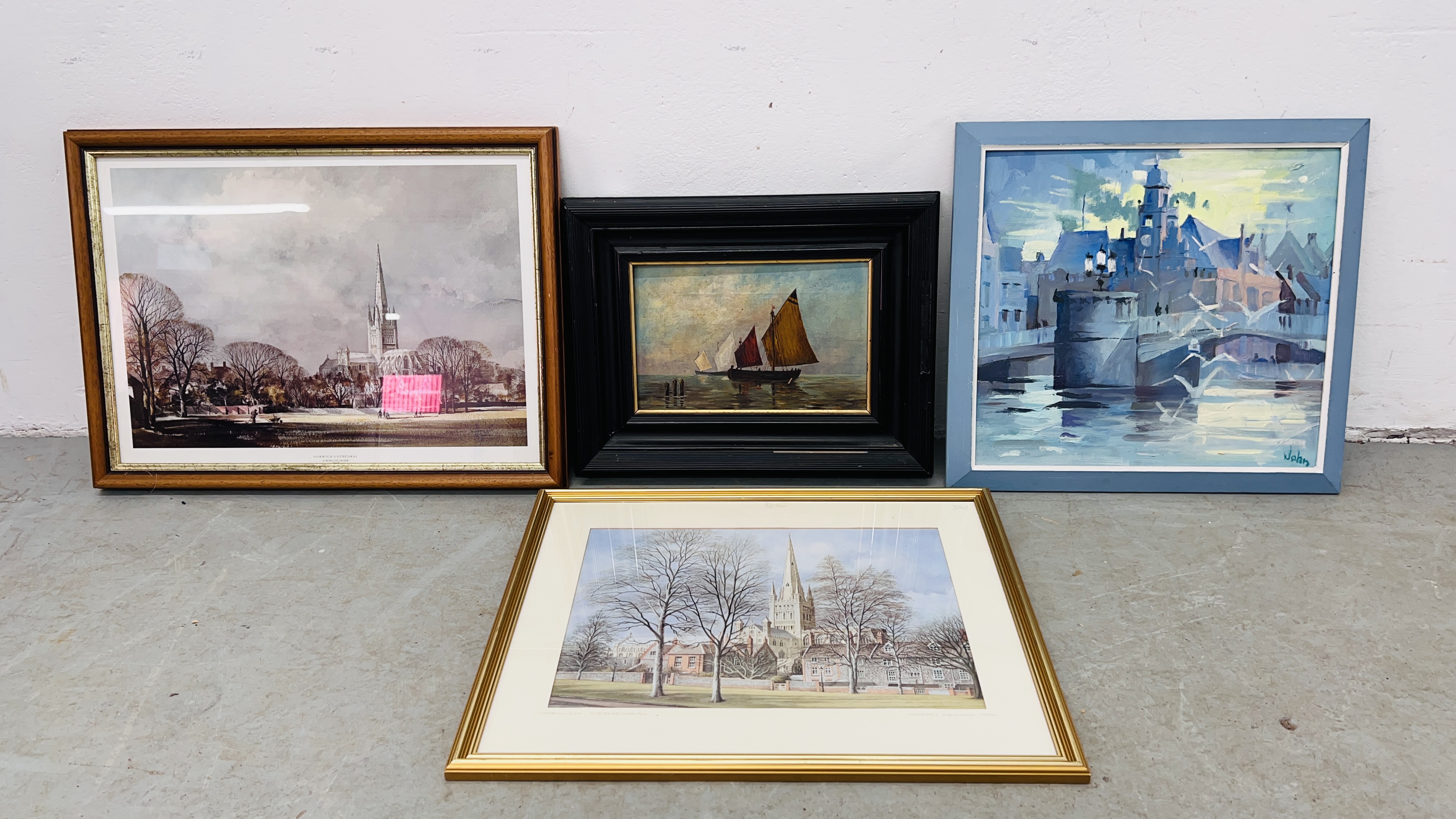 OIL ON CANVAS FISHING BOATS AT REST 18.