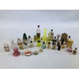 COLLECTION OF VINTAGE PERFUME BOTTLES INCLUDING SILVER TOPPED.