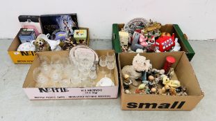 4 X BOXES OF ASSORTED HOUSEHOLD SUNDRIES AND CABINET ORNAMENTS TO INCLUDE GOEBEL EXAMPLES,