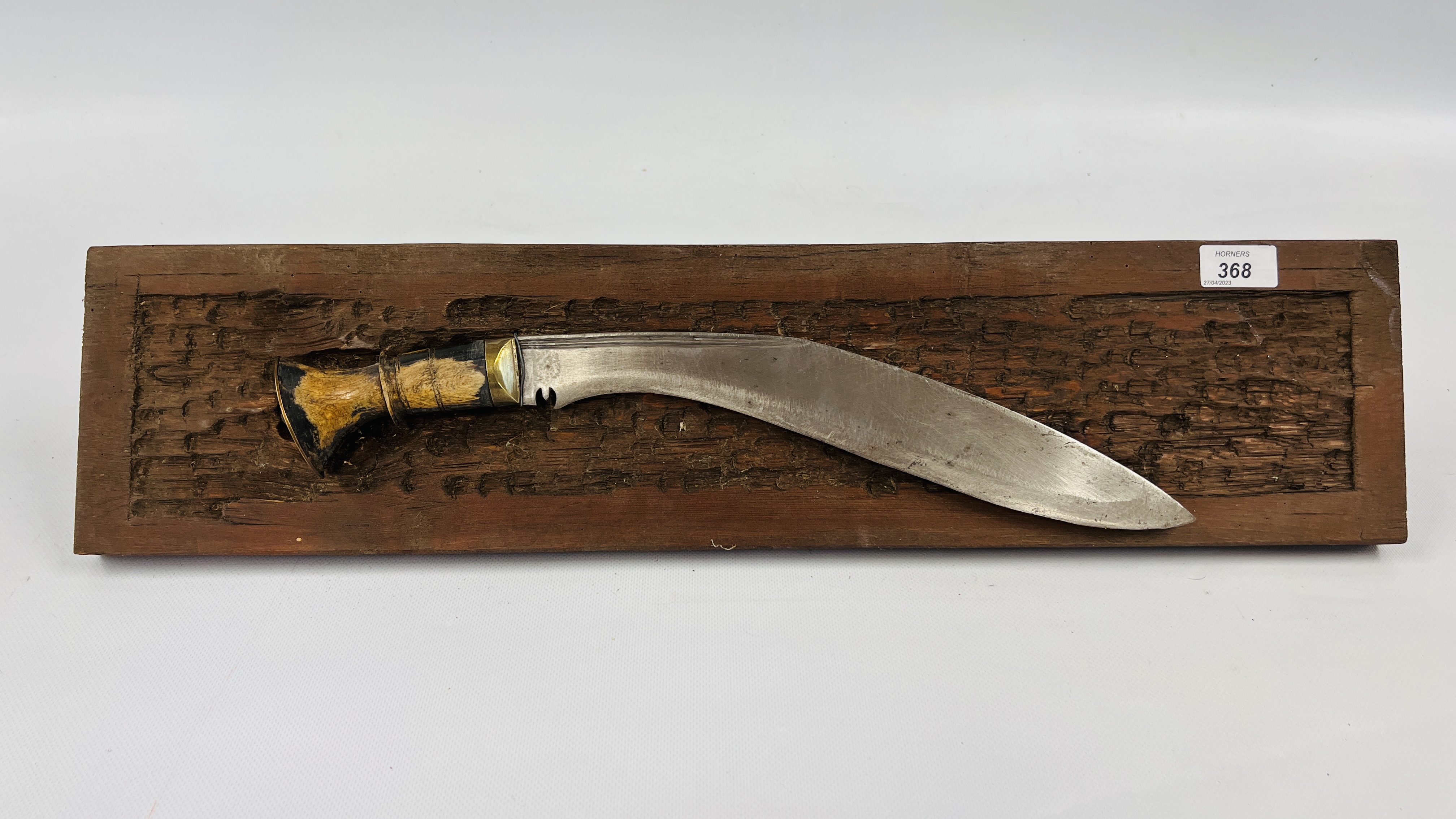 VINTAGE KUKRI KNIFE ON HARDWOOD DISPLAY MOUNT - NO POSTAGE - NO RELEASE TO COURIER.