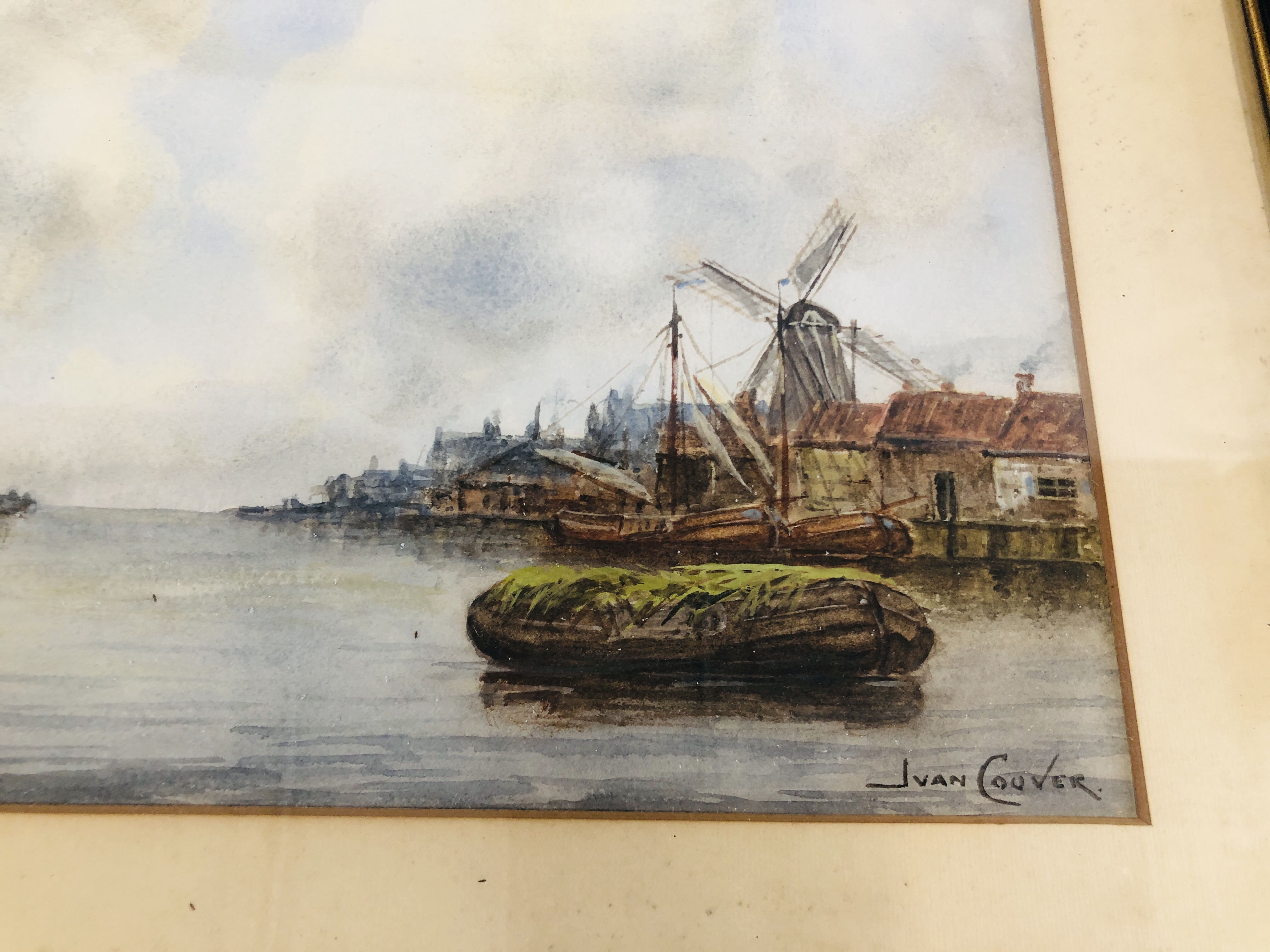 TWO FRAMED WATERCOLOURS DEPICTING "DUTCH CANAL SCENES WITH WINDMILLS" BEARING SIGNATURE J VAN - Image 3 of 8