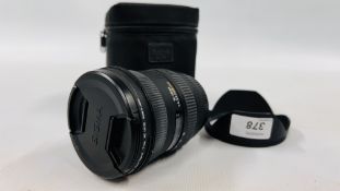 SIGMA DC HSM 10-20MM LENS 1:4-5.6 WITH SIGMA CASE AND HOOD.