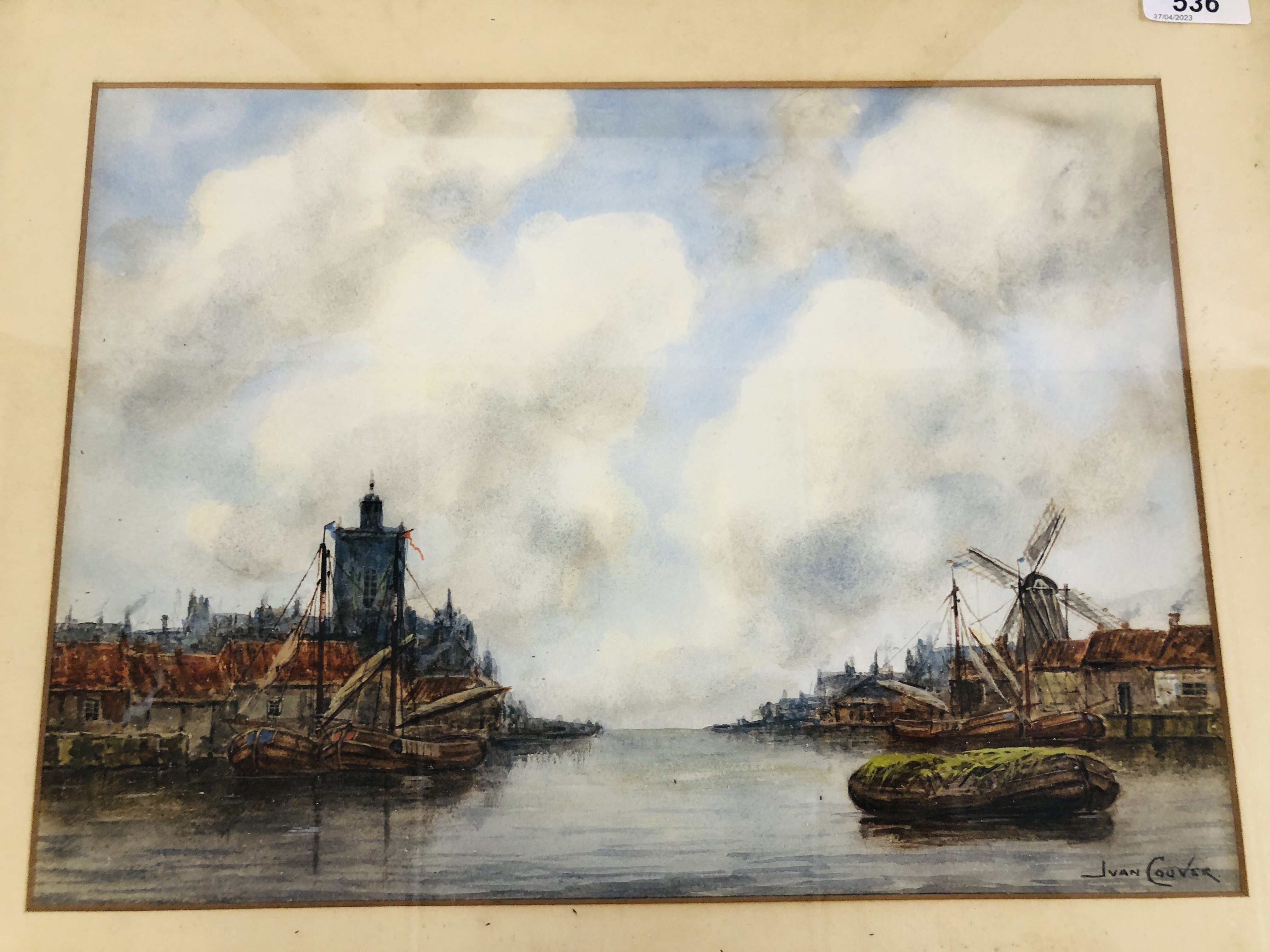 TWO FRAMED WATERCOLOURS DEPICTING "DUTCH CANAL SCENES WITH WINDMILLS" BEARING SIGNATURE J VAN - Image 2 of 8