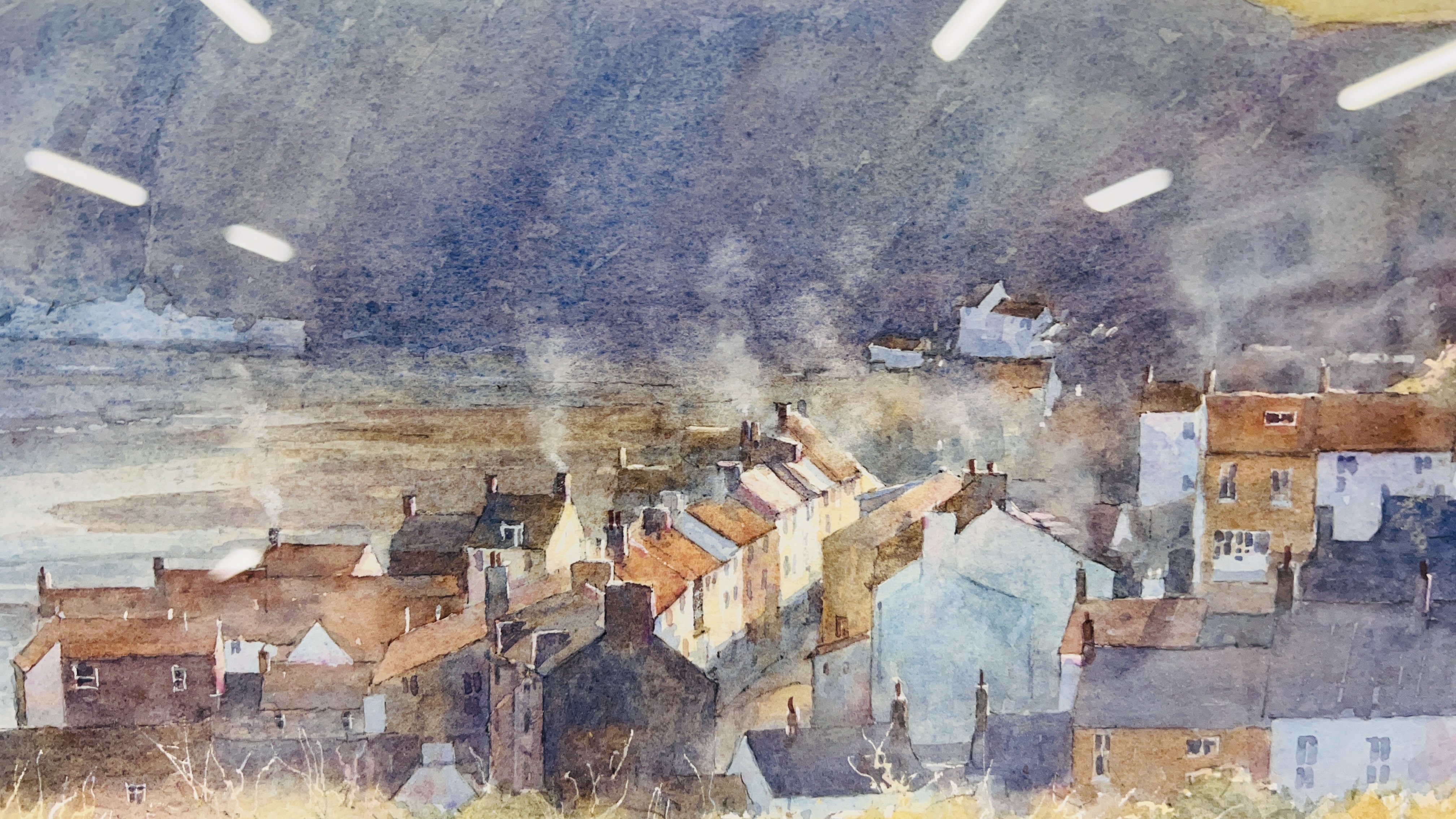 WATERCOLOUR STAITHES "SMOKE AND LIGHT" BEARING SIGNATURE ROBERT BRINDLEY 23 X 35.5CM. - Image 3 of 4