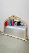 A REPRODUCTION CREAM FINISH OVER MANTEL MIRROR, W 122CM, H 91CM.