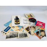 A COLLECTION OF VINTAGE EPHEMERA TO INCLUDE 70'S, 80'S GUINNESS CALENDARS, BEATLES CATALOGUE,