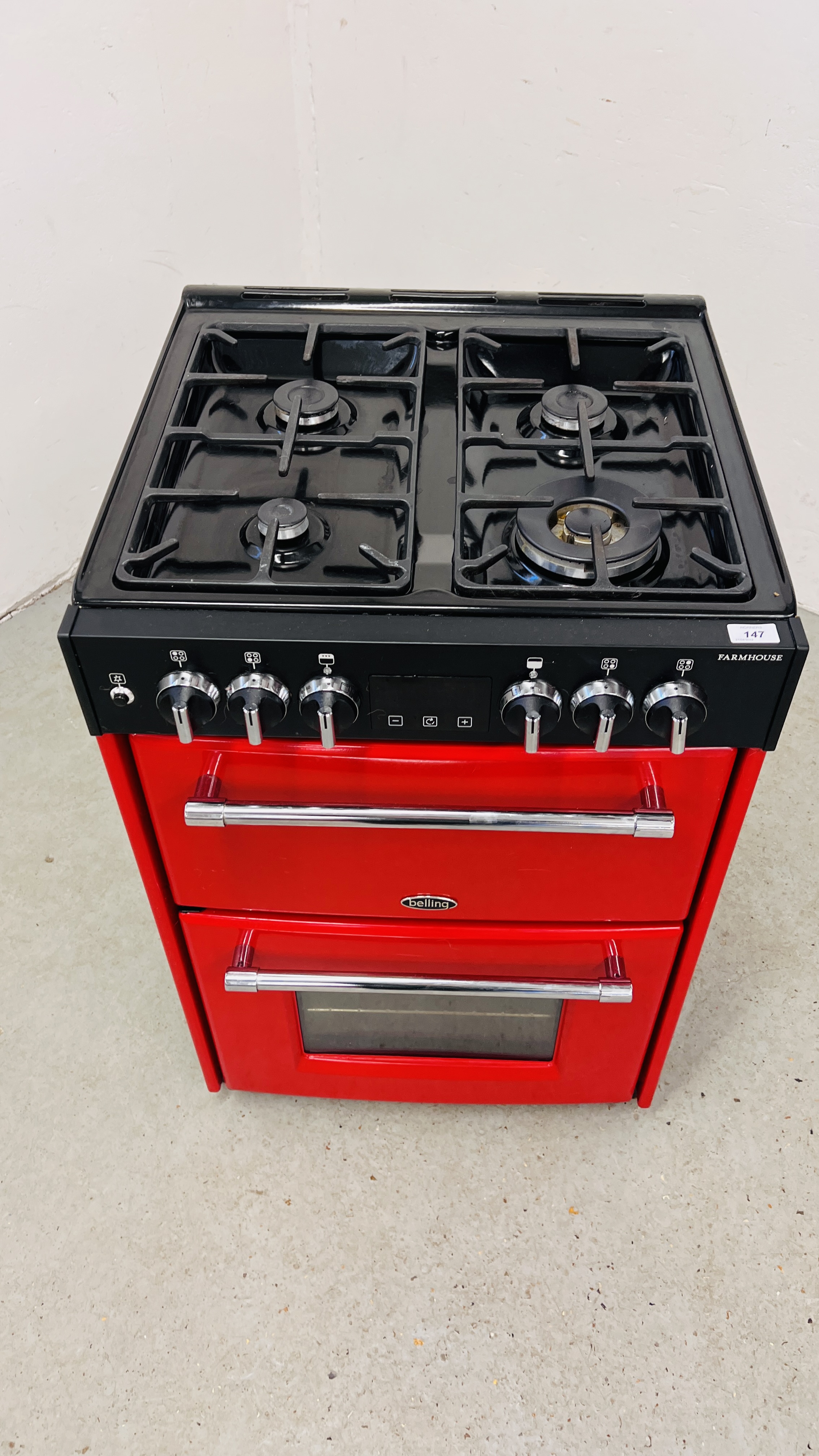 A BELLING "FARMHOUSE" MAINS GAS HOB, ELECTRIC SLOT IN COOKER FINISHED IN "HOT JALAPENO" RED, - Image 2 of 11
