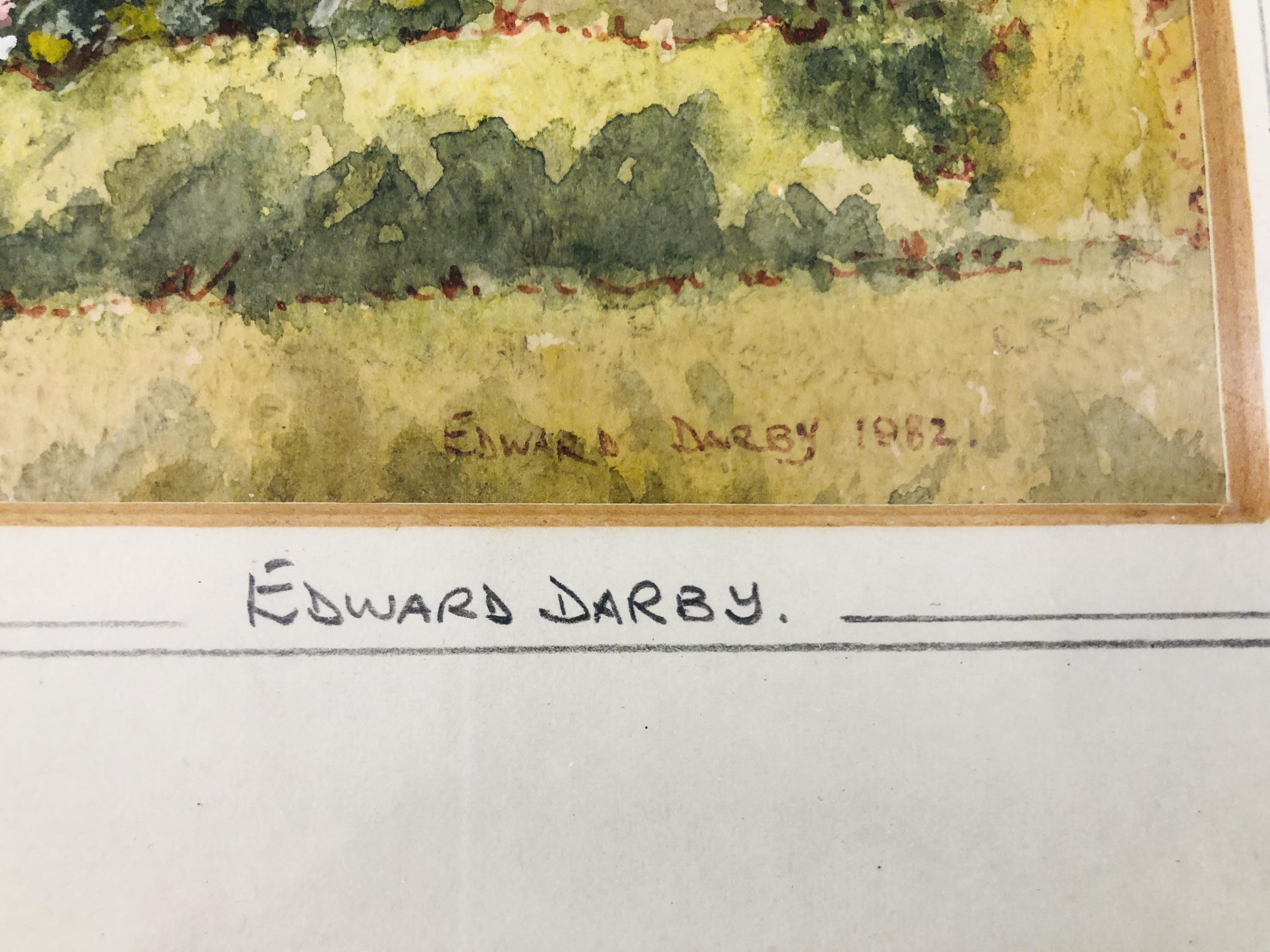 A FRAMED AND MOUNTED WATERCOLOUR OF "SOMERLEYTON" BEARING SIGNATURE EDWARD DARBY 1982. - Image 5 of 5