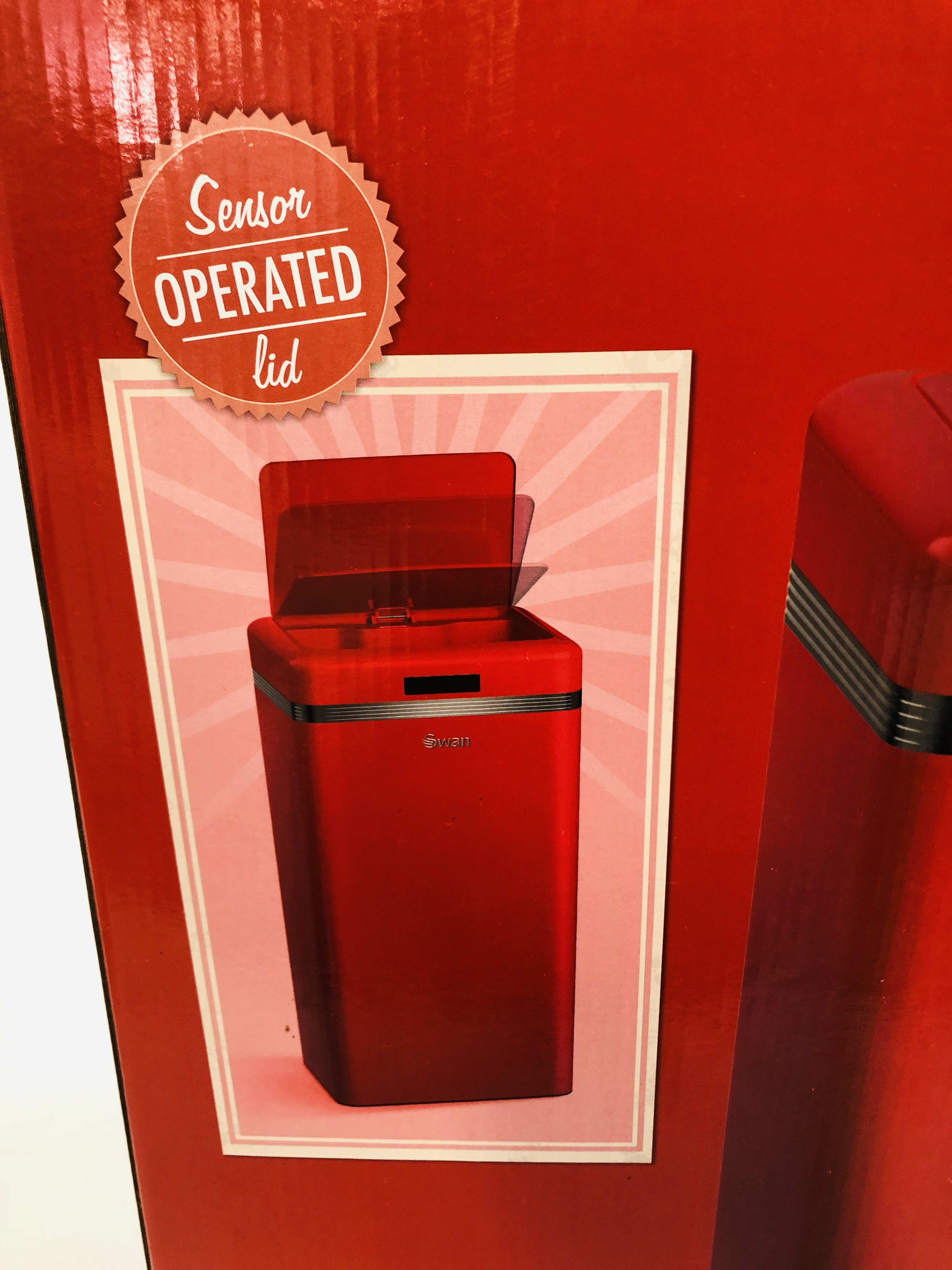 A SWAN RETRO STYLE RED FINISH HANDS FREE OPERATION KITCHEN BIN (45 LITRE). - Image 2 of 2