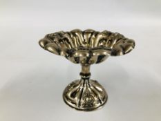 A CONTINENTAL WHITE METAL PEDESTAL SWEETMEAT DISH OF GADROONED FORM,