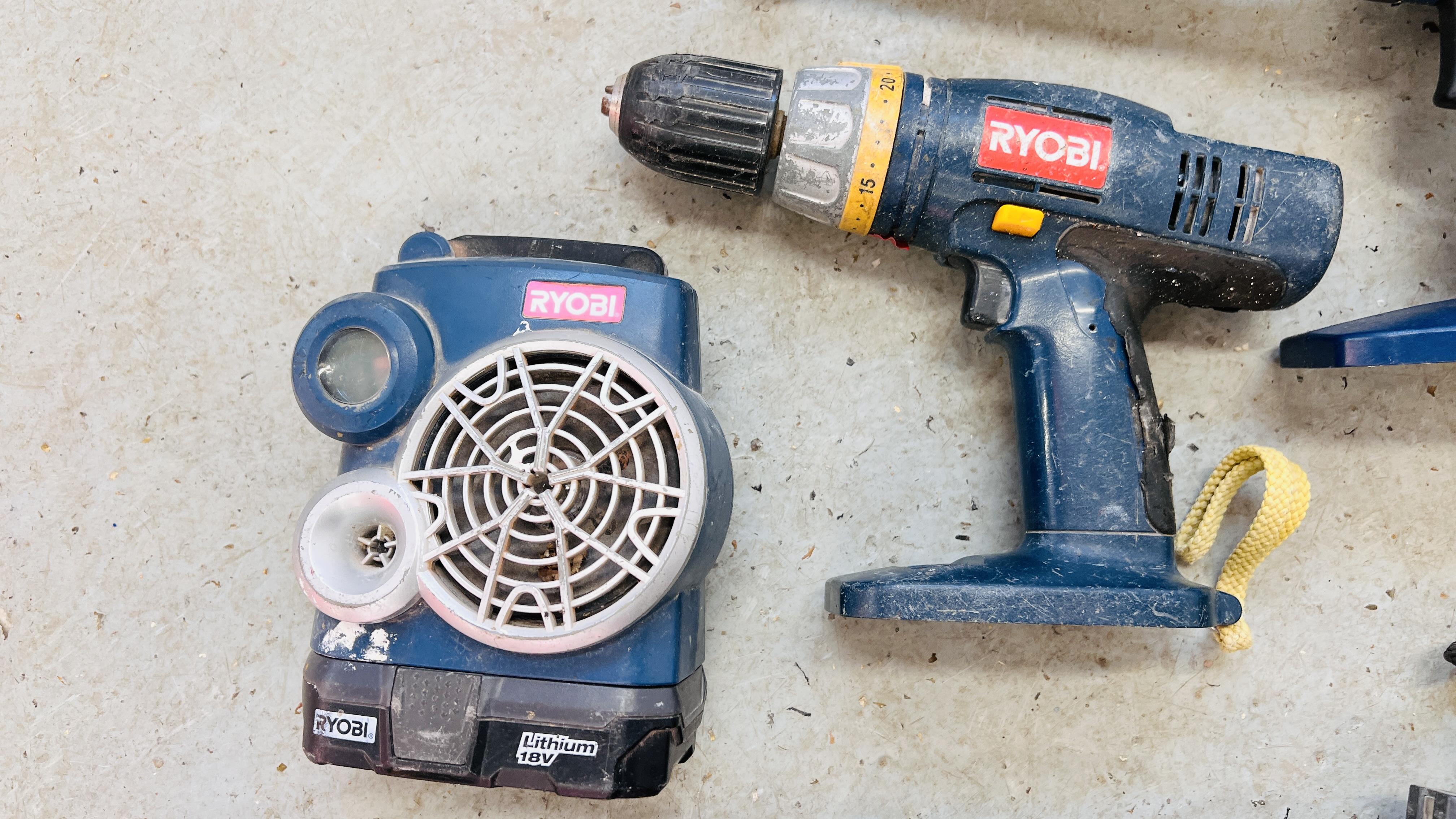 A BOX CONTAINING RYOBI POWER TOOLS TO INCLUDE CORDLESS SILICONE GUN, CORDLESS STAPLER , - Image 3 of 9