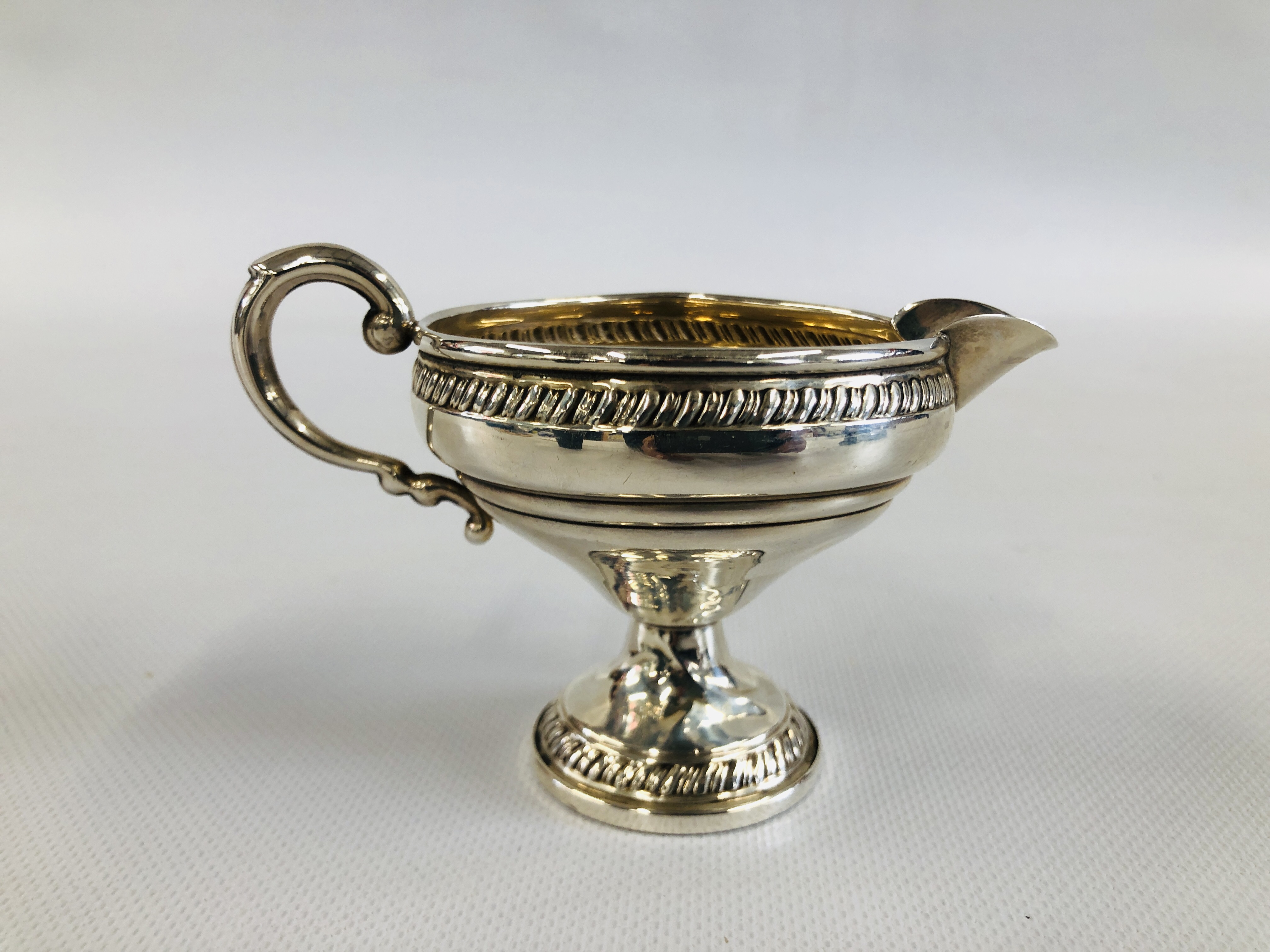 A DECORATIVE CREAM JUG AND MATCHING TWO HANDLED SUGAR BOWL MARKED "CROWN" STERLING. - Image 10 of 13