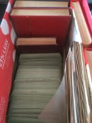 BOX WITH STAMPS ON LEAVES, IN OLD LINCOLN ALBUM AND SORTED INTO ENVELOPES BY COUNTRY,