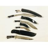 4 INDIAN KOOKERY KNIVES IN LEATHER SHEATHS.