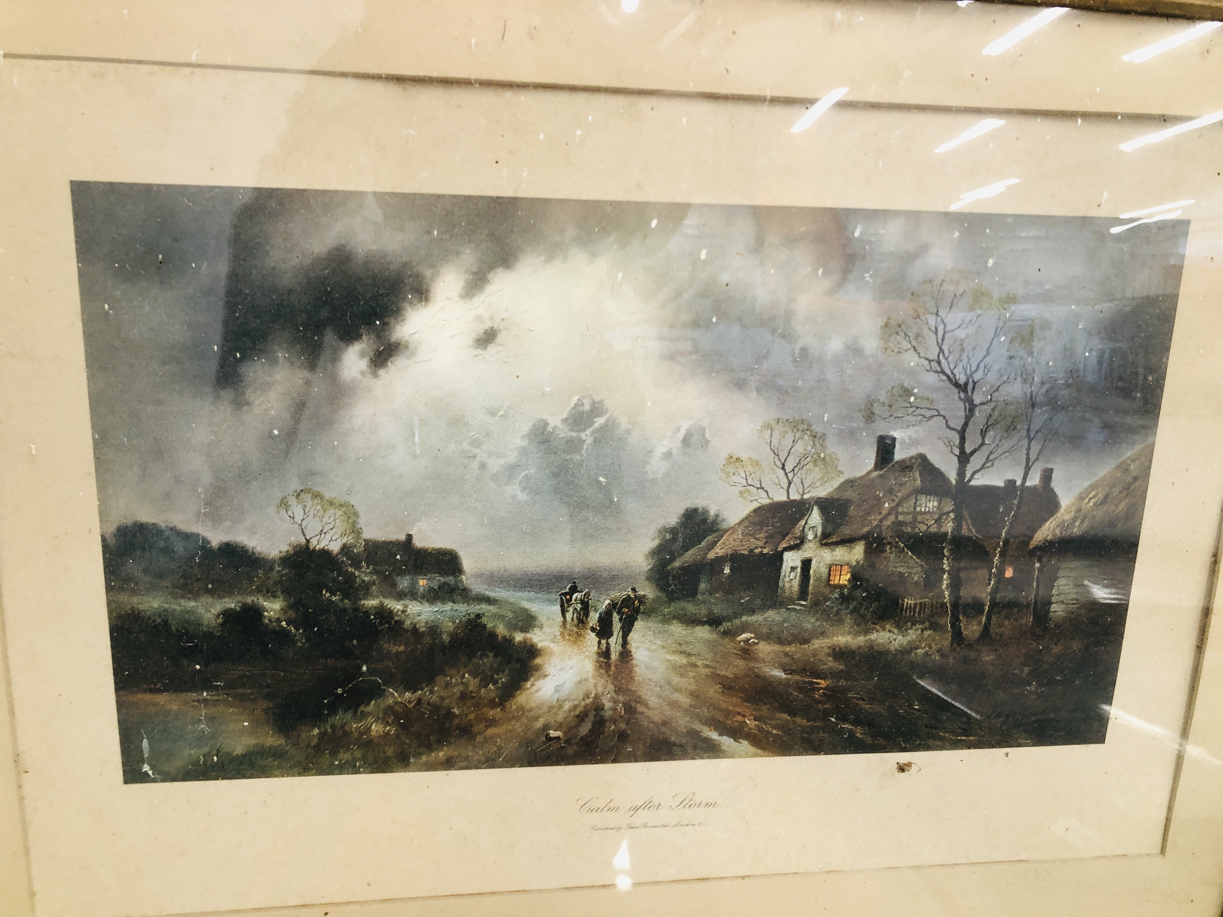 A GROUP OF EIGHT ASSORTED PICTURES TO INCLUDE A PAIR OF GILT FRAMED PRINTS "A SHOWERY DAY" AND CALM - Image 10 of 11