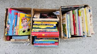 3 BOXES OF VINTAGE CHILDREN'S BOOKS AND ANNUALS TO INCLUDE BUNTY, BLUE PETER, WALT DISNEY ETC.