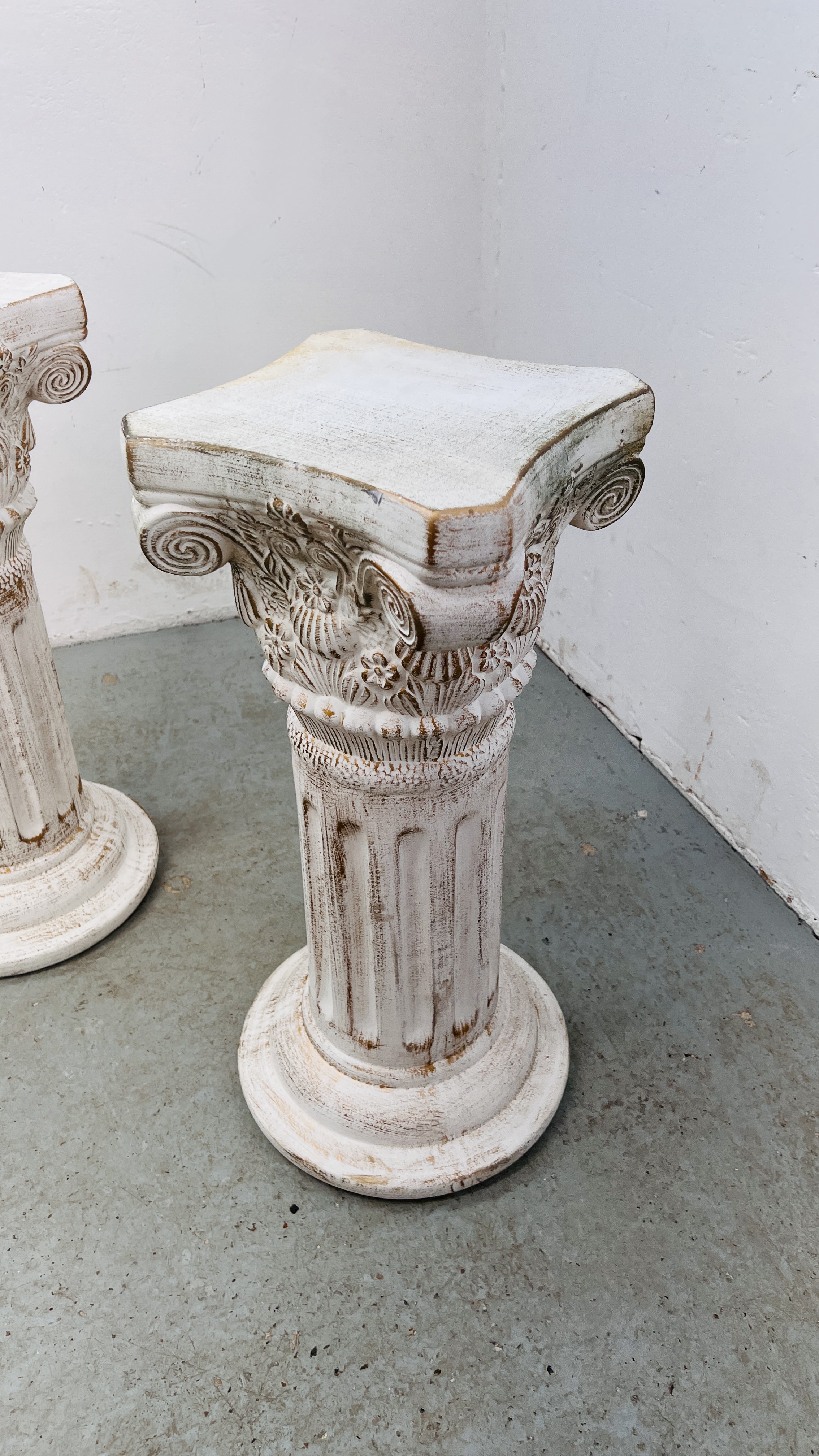 A PAIR OF REPRODUCTION COLUMN PEDESTAL STANDS, H 61CM. - Image 2 of 9