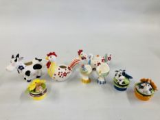 A COLLECTION OF 8 PAIRS OF VILLEROY & BOCH PERCELAIN FARM YARD CHARACTERS IN THE FORM OF COW CREAM