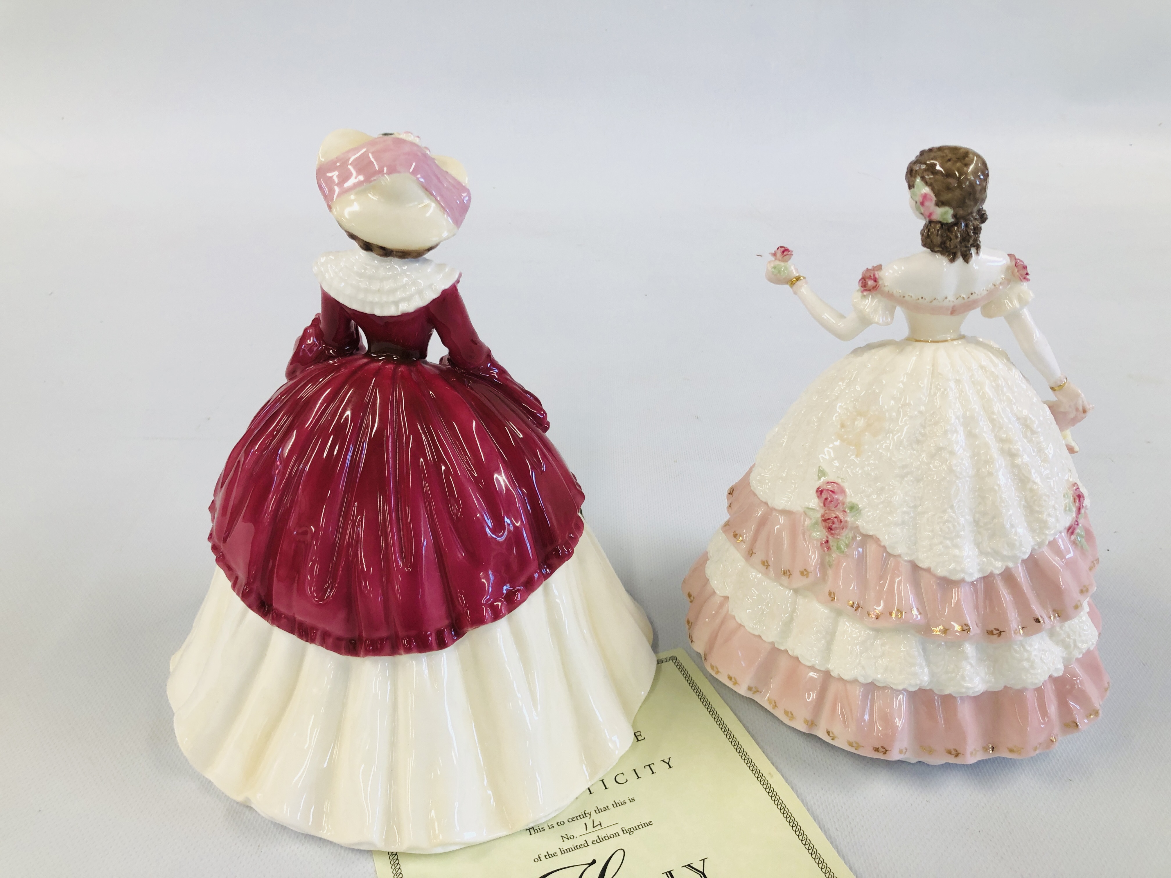 TWO COALPORT FIGURINES TO INCLUDE HOLLY BRIGHT CW514 14/7500 AND OLIVIA (A/F) CW321 No. 4.643. - Image 6 of 8