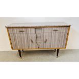 A 1960'S 2 DOOR, 2 DRAWER SIDEBOARD - GREY FINISH W 121CM. X D 37CM. X H 81CM.