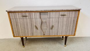 A 1960'S 2 DOOR, 2 DRAWER SIDEBOARD - GREY FINISH W 121CM. X D 37CM. X H 81CM.