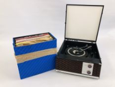 VINTAGE FERGUSON CASED RECORD PLAYER ALONG WITH A CASE OF ASSORTED RECORDS (APPROX 50) - SOLD AS