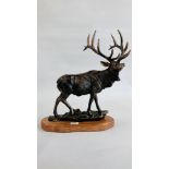 (R) CAST STAG FIGURE - WOODEN BASE