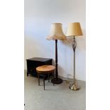 MODERN DESIGNER STANDARD LAMP AND SHADE + ONE OTHER MAHOGANY FINISH EXAMPLE + STAG TWO DRAWER