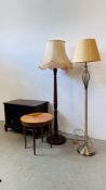 MODERN DESIGNER STANDARD LAMP AND SHADE + ONE OTHER MAHOGANY FINISH EXAMPLE + STAG TWO DRAWER