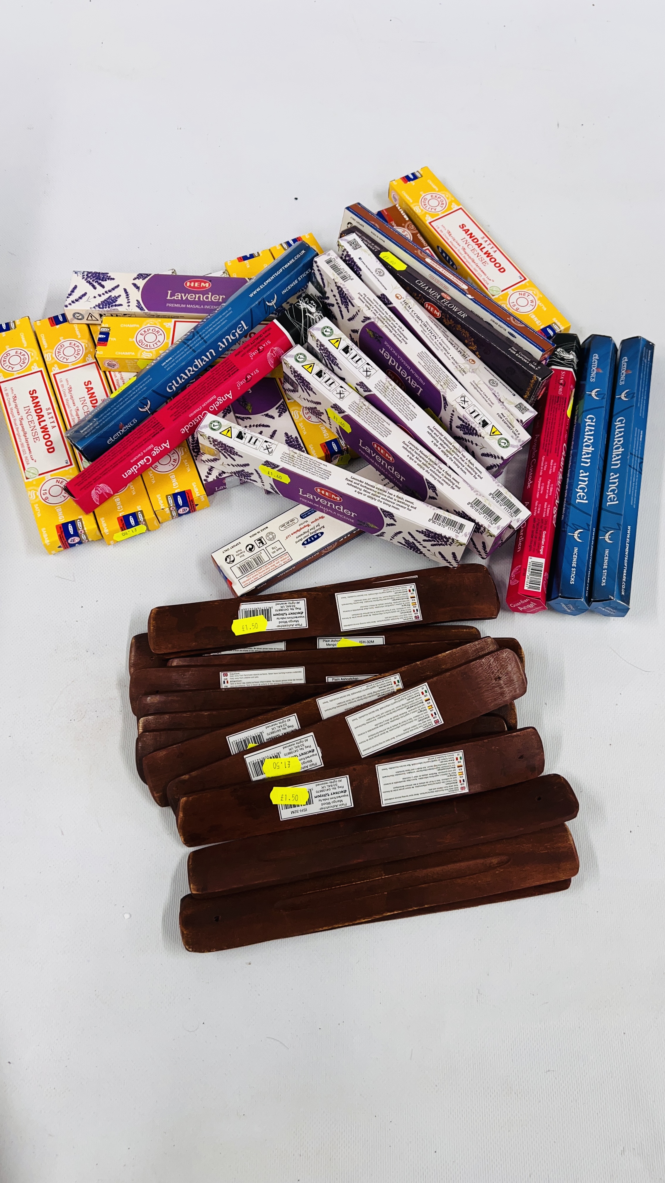 BANKRUPTCY STOCK - 25 X BOXES OF ASSORTED INCENSE AND 14 X INCENSE STICK HOLDERS.