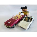 VINTAGE BENDY MICKEY MOUSE ALONG WITH TWO MATTEL MODEL CARS BARBIE XJS & KEN FERRARI.