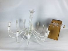 AN AS NEW MODERN WHITE AND CRYSTAL STYLE CHANDELIER WITH 12 BRANCHES - SOLD AS SEEN.