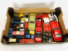 A BOX OF VARIOUS DIE CAST CARS ETC.