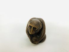 ORIENTAL SIGNED WOODEN STUDY OF MONKEY.