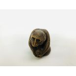 ORIENTAL SIGNED WOODEN STUDY OF MONKEY.