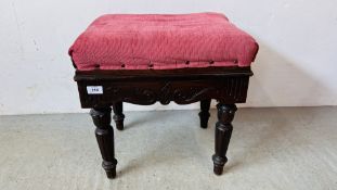 ANTIQUE RISE AND FALL MUSIC STOOL STAMPED BROOKS LTD.