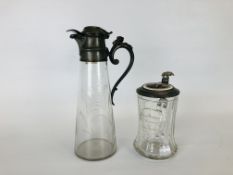 A VINTAGE GERMAN PEWTER AND GLASS BEER STEIN,