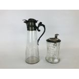 A VINTAGE GERMAN PEWTER AND GLASS BEER STEIN,