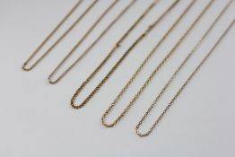 A GROUP OF FIVE FINE 9CT GOLD NECKLACES.