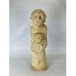 A MODERN CARVED LIMESTONE FIGURE OF MOTHER AND CHILD, H 74CM.
