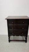 A VINTAGE STYLE OAK THREE DRAWER CHEST, W 69CM, D 44CM, H 82CM.